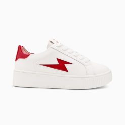 Vanessa Wu Sneakers | Baskets Eclair Tiff Blanc Et Rouge Verni A Lacets