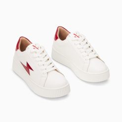 Vanessa Wu Sneakers | Baskets Eclair Tiff Blanc Et Rouge Verni A Lacets