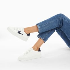 Vanessa Wu Sneakers | Baskets Eclair Eva Blanc Et Bleu Marine Serpent A Scratchs