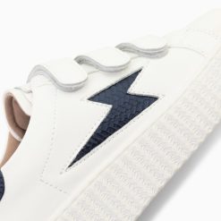 Vanessa Wu Sneakers | Baskets Eclair Eva Blanc Et Bleu Marine Serpent A Scratchs