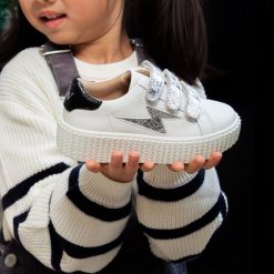 Vanessa Wu Sneakers | Baskets Eclair Mini Marilou Blanc Et Argent A Scratchs