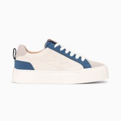 Vanessa Wu Sneakers | Baskets Fara Cotelees Beige Et Bleu A Lacets