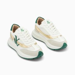 Vanessa Wu Sneakers | Baskets Monogramme Lana Vert Et Or A Semelle Oversize