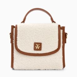 Vanessa Wu Sacs | Mini Sac A Main Victoria Ivoire Et Camel En Faux Shearling