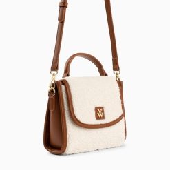 Vanessa Wu Sacs | Mini Sac A Main Victoria Ivoire Et Camel En Faux Shearling