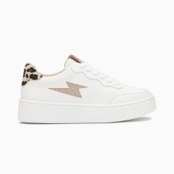 Vanessa Wu Sneakers | Baskets Eclair Carolane Blanc Et Leopard A Lacets