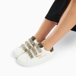 Vanessa Wu Sneakers | Baskets Eclair Lyanna Blanc Et Or A Scratchs Leopard Kaki