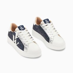 Vanessa Wu Sneakers | Baskets Monogramme Estelle A Paillettes Bleues