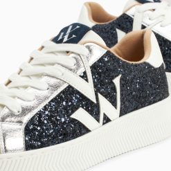 Vanessa Wu Sneakers | Baskets Monogramme Estelle A Paillettes Bleues