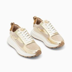 Vanessa Wu Sneakers | Baskets Emma Or Et Beige A Semelle Oversize