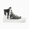 Vanessa Wu Sneakers | Baskets Monogramme Alix Montantes A Paillettes Noires