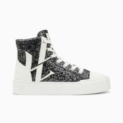 Vanessa Wu Sneakers | Baskets Monogramme Alix Montantes A Paillettes Noires