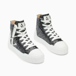 Vanessa Wu Sneakers | Baskets Monogramme Alix Montantes A Paillettes Noires