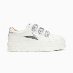 Vanessa Wu Sneakers | Baskets Eclair Eve Blanc Et Argent A Plateforme