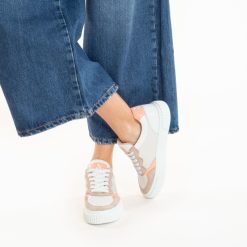 Vanessa Wu Sneakers | Baskets Sara En Toile Beige A Details Peche