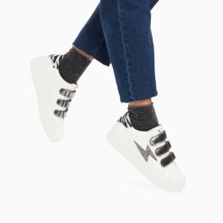 Vanessa Wu Sneakers | Baskets Eclair Darine Blanc Et Zebre A Scratchs Anthracite