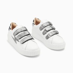 Vanessa Wu Sneakers | Baskets Eclair Darine Blanc Et Zebre A Scratchs Anthracite