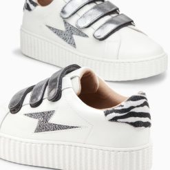 Vanessa Wu Sneakers | Baskets Eclair Darine Blanc Et Zebre A Scratchs Anthracite