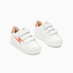 Vanessa Wu Sneakers | Baskets Eclair Mini Vicky Blanc Et Orange A Scratchs