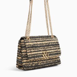 Vanessa Wu Sacs | Sac A Main Naomi Noir Et Beige A Chaine