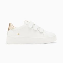 Vanessa Wu Sneakers | Baskets Mini Eclair Solange Blanc Et Or A Scratchs