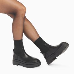 Vanessa Wu Bottines | Bottines Chaussettes Elisa Noires A Plateforme Crantee