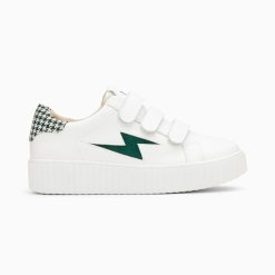 Vanessa Wu Sneakers | Baskets Eclair Sansa Blanc Et Vert Pied-De-Poule A Scratchs