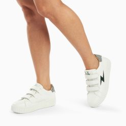 Vanessa Wu Sneakers | Baskets Eclair Sansa Blanc Et Vert Pied-De-Poule A Scratchs