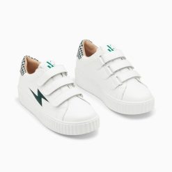 Vanessa Wu Sneakers | Baskets Eclair Sansa Blanc Et Vert Pied-De-Poule A Scratchs