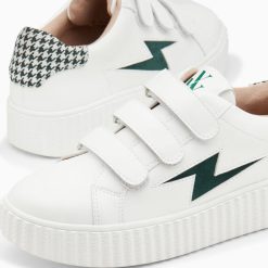 Vanessa Wu Sneakers | Baskets Eclair Sansa Blanc Et Vert Pied-De-Poule A Scratchs