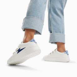 Vanessa Wu Sneakers | Baskets Eclair Salome Blanc Et Bleu A Scratchs Argent