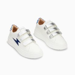 Vanessa Wu Sneakers | Baskets Eclair Salome Blanc Et Bleu A Scratchs Argent