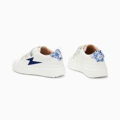 Vanessa Wu Sneakers | Baskets Eclair Salome Blanc Et Bleu A Scratchs Argent