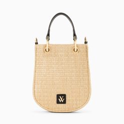 Vanessa Wu Sacs | Petit Sac Mounia En Raphia Beige A Details Noirs