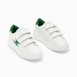 Vanessa Wu Sneakers | Baskets Eclair Fanny Blanc Et Vert A Scratchs