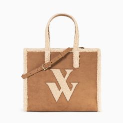 Vanessa Wu Sacs | Sac Cabas Luba Camel Et Beige En Fausse Fourrure