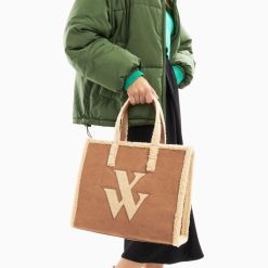 Vanessa Wu Sacs | Sac Cabas Luba Camel Et Beige En Fausse Fourrure