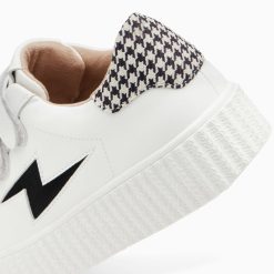 Vanessa Wu Sneakers | Baskets Eclair Sansa Blanc Et Noir Pied-De-Poule A Scratchs