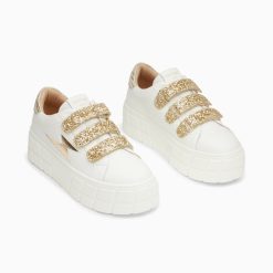 Vanessa Wu Sneakers | Baskets Eclair Eve Blanc Et Or A Plateforme