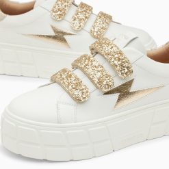 Vanessa Wu Sneakers | Baskets Eclair Eve Blanc Et Or A Plateforme