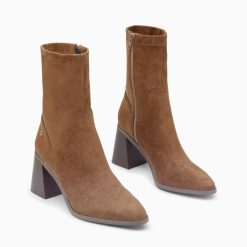 Vanessa Wu Bottines | Bottines Chaussettes Alizee Marron A Talon Trapeze