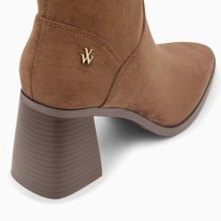 Vanessa Wu Bottines | Bottines Chaussettes Alizee Marron A Talon Trapeze