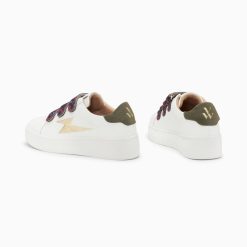 Vanessa Wu Sneakers | Baskets Eclair Noura Blanc Et Or A Scratchs Leopard