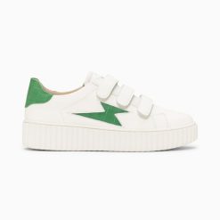 Vanessa Wu Sneakers | Baskets Eclair Elsa Blanc Et Vert Menthe Croco A Scratchs