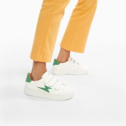 Vanessa Wu Sneakers | Baskets Eclair Elsa Blanc Et Vert Menthe Croco A Scratchs