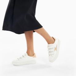 Vanessa Wu Sneakers | Baskets Eclair Elsa Blanc Et Beige Croco A Scratchs