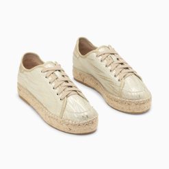 Vanessa Wu Sneakers | Baskets Espadrilles Kourtney Or Imprime Zebre A Lacets