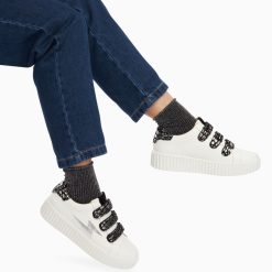 Vanessa Wu Sneakers | Baskets Eclair Daisy Blanc Et Argent A Scratchs Leopard