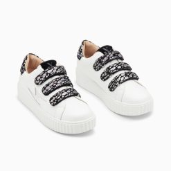 Vanessa Wu Sneakers | Baskets Eclair Daisy Blanc Et Argent A Scratchs Leopard