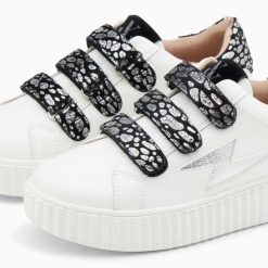 Vanessa Wu Sneakers | Baskets Eclair Daisy Blanc Et Argent A Scratchs Leopard